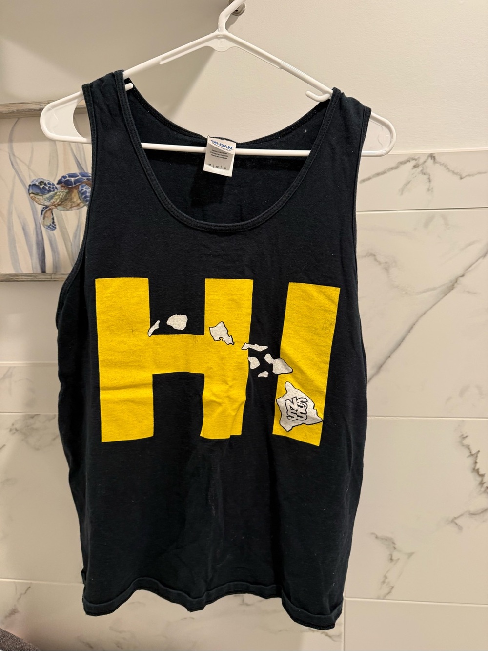 Gildan Black Tank Top with Bold Yellow 'HI' Graphic